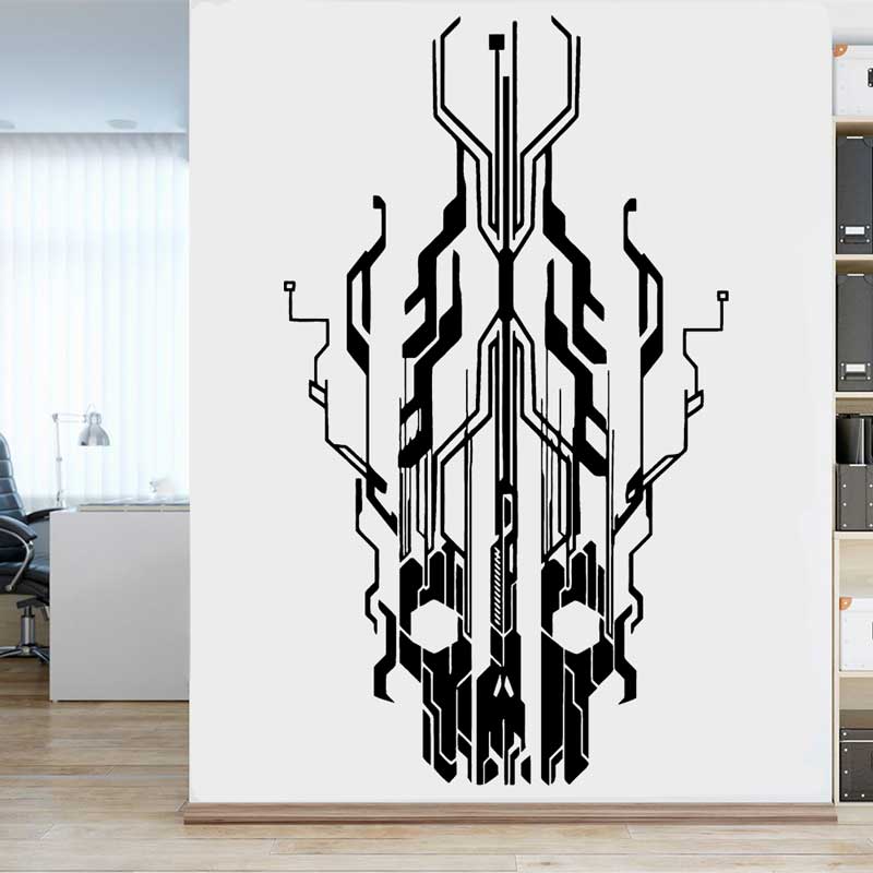 Tech Office Wall - Chip Circuit Tech Schedel Vinyl Muursticker