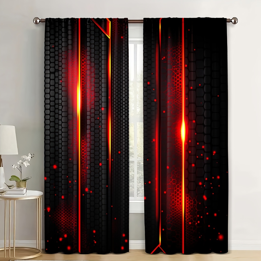 Office Tech For Men - 2 stuks Lava Gordijnen Zwart Rood