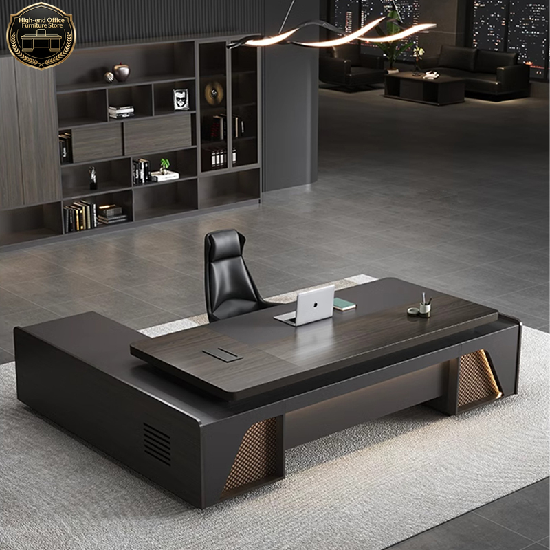 Office Tech Management - Luxe moderne CEO L-vormig directiebureau, high-tech